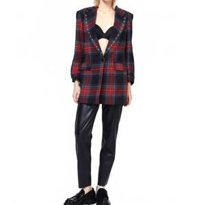 NEW DIXIE carey oversized plaid blazer in blue/ red